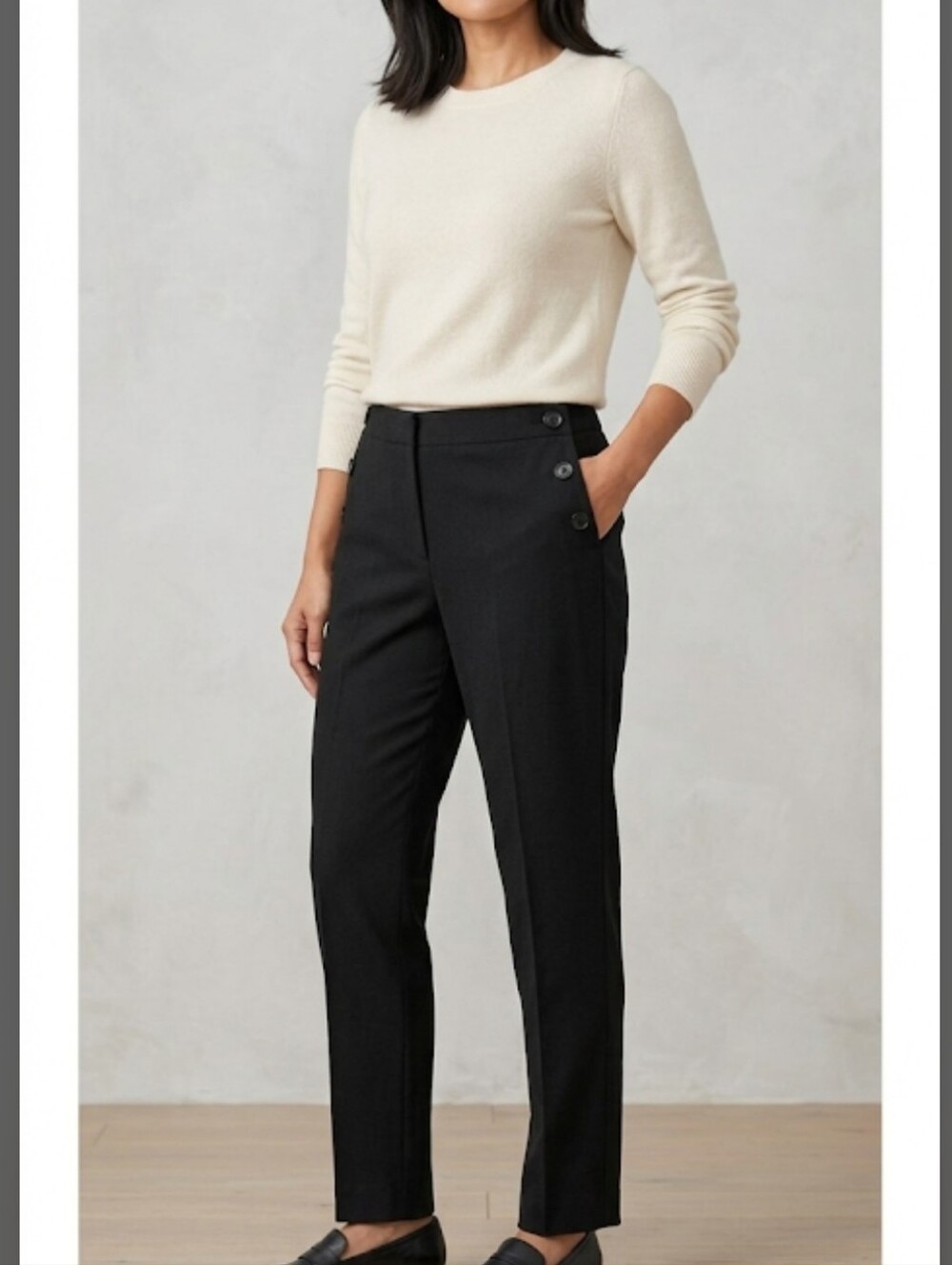J. Jill Black Wool Blend Side Button Trouser Pants 12P